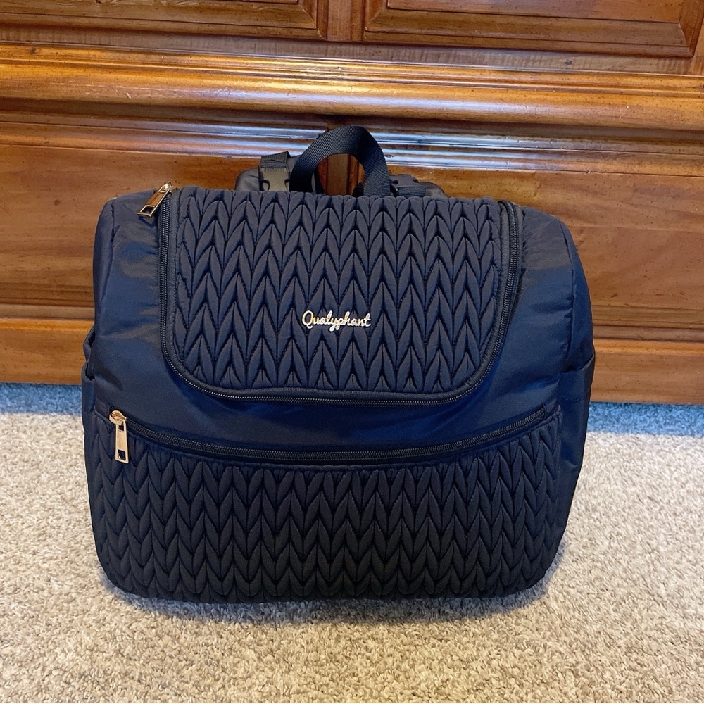 Qualyphant Black Quilted Diaper Bag Backpack